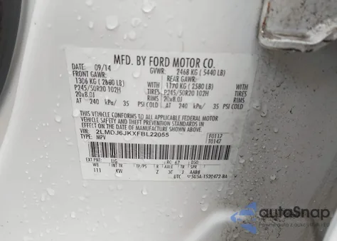 2015 Lincoln Mkx from USA, damaged, VIN 2LMDJ6JKXFBL22055